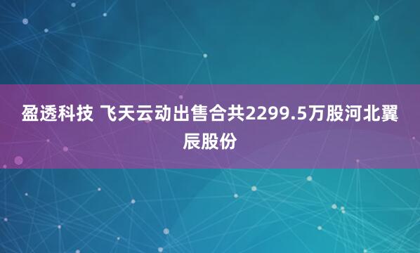 盈透科技 飞天云动出售合共2299.5万股河北翼辰股份
