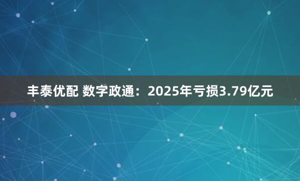 丰泰优配 数字政通:2025年亏损3.79亿元