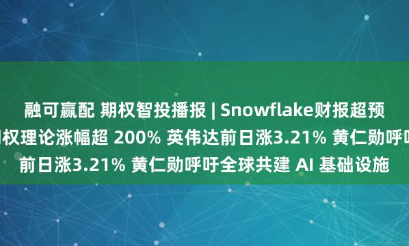 融可赢配 期权智投播报 | Snowflake财报超预期盘前涨超24% 看涨期权理论涨幅超 200% 英伟达前日涨3.21% 黄仁勋呼吁全球共建 AI 基础设施